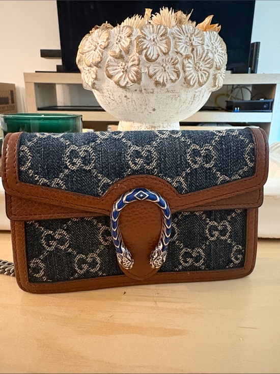 Gucci Handbags - Gucci Blue Denim & Brown Leather Dionysus Crossbody Bag with Blue Enamel Detail